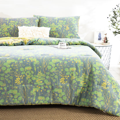Linge de lit en gaze de coton avec motif étang de lotus