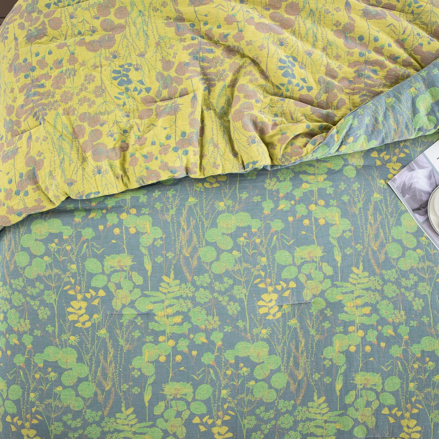 Linge de lit en gaze de coton avec motif étang de lotus