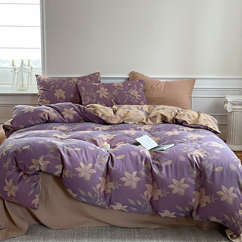 Parure de lit en gaze de coton à motif floral et motif lys