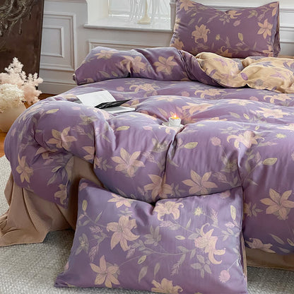 Parure de lit en gaze de coton à motif floral et motif lys