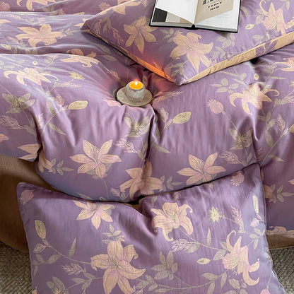 Parure de lit en gaze de coton à motif floral et motif lys
