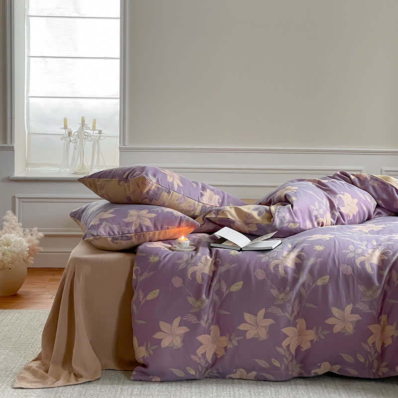Parure de lit en gaze de coton à motif floral et motif lys