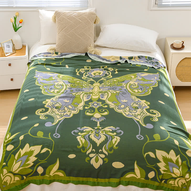Couverture respirante en fibre de bambou avec motif papillon vintage