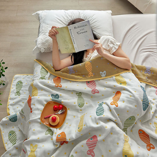 Couette d'été en fibre lyocell avec des poissons colorés