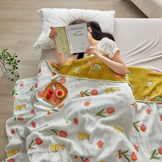 Couette d'été en fibre lyocell avec motif tulipe et lapin