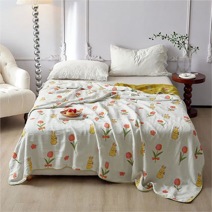 Couette d'été en fibre lyocell avec motif tulipe et lapin