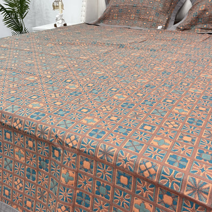 Couette réversible en pur coton à carreaux et motif floral