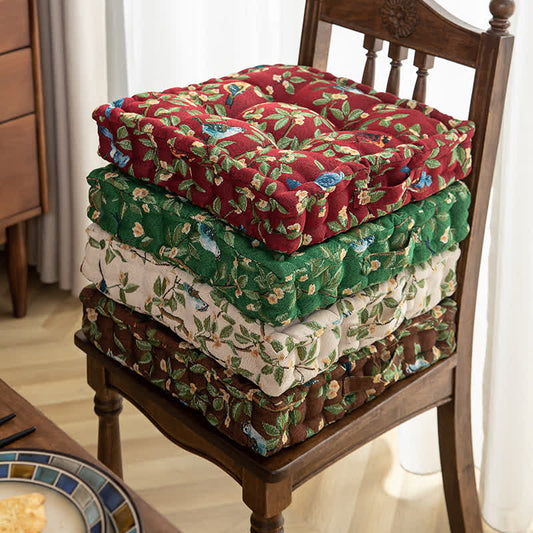 Coussin de chaise et de sol en jacquard motif feuilles d'oiseaux
