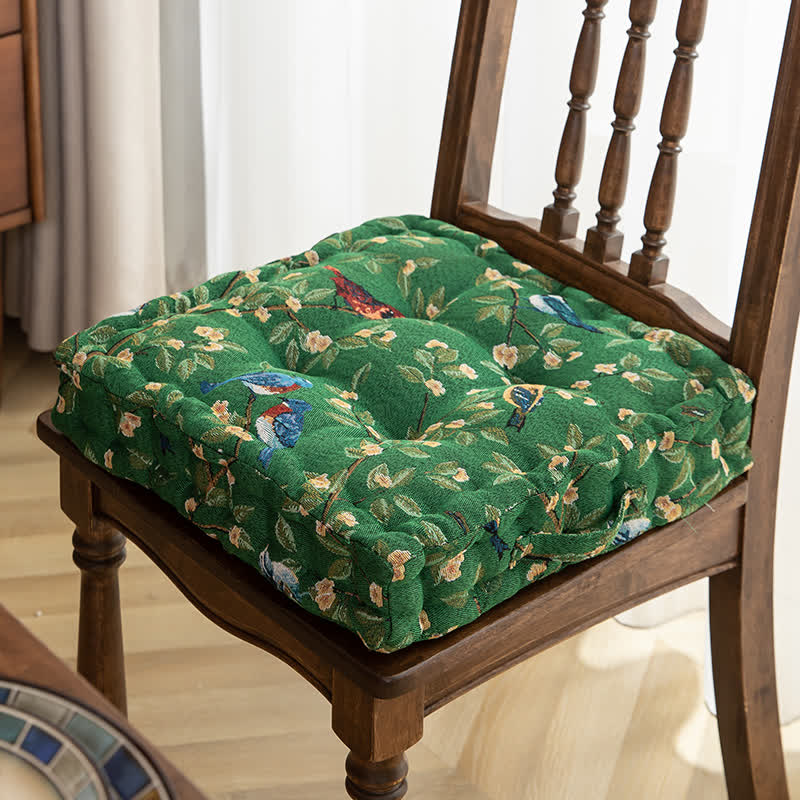Coussin de chaise et de sol en jacquard motif feuilles d'oiseaux