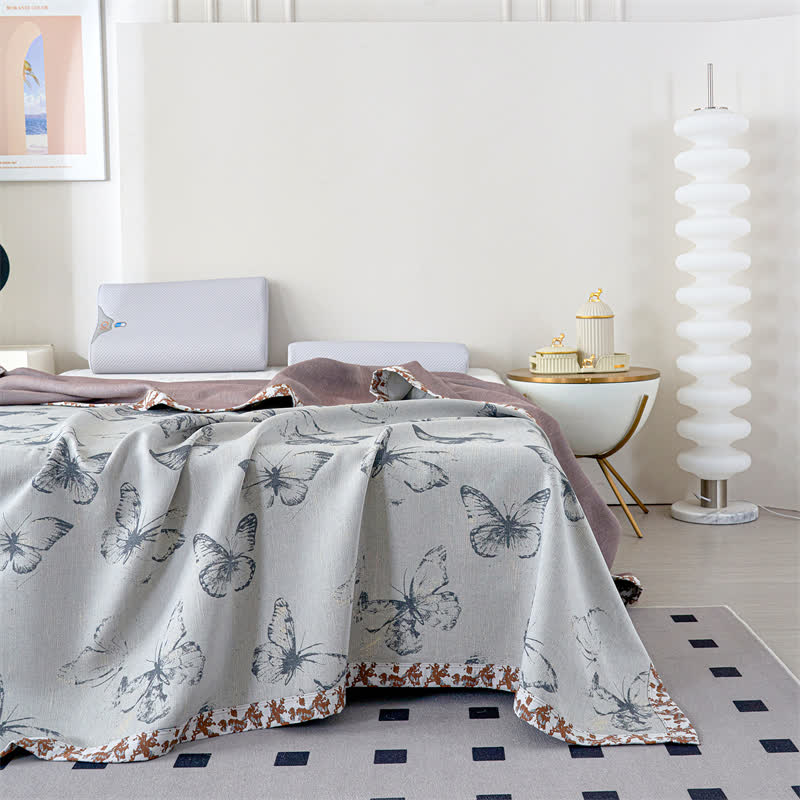 Couverture d'été respirante en gaze de lyocell avec motif papillon