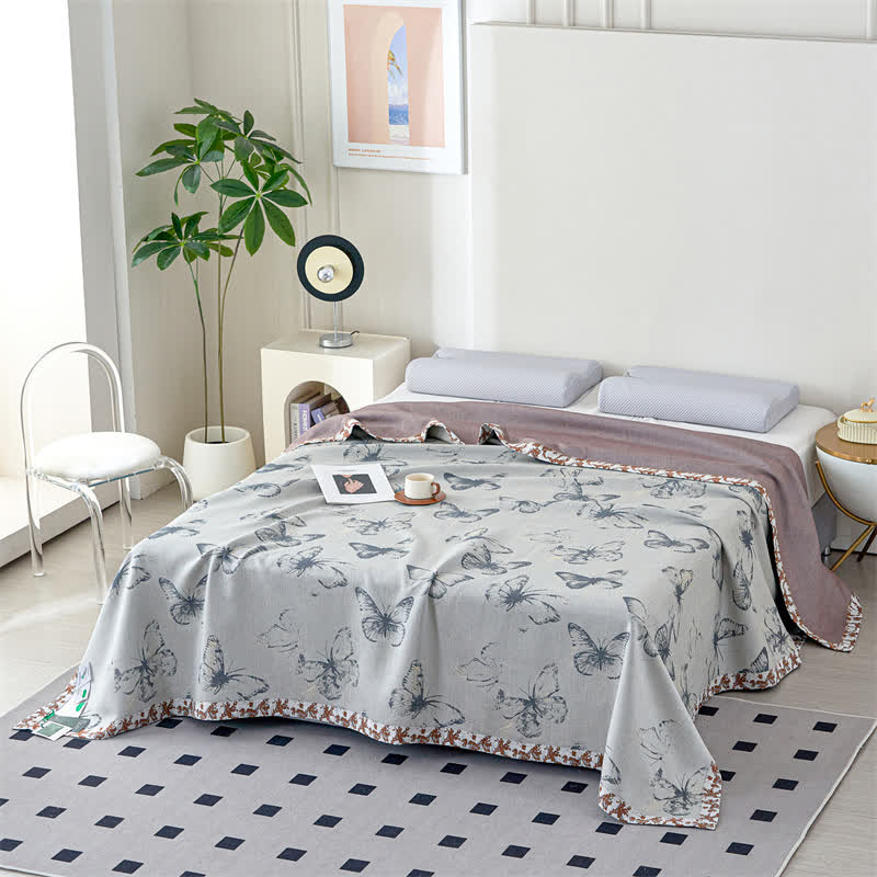 Couverture d'été respirante en gaze de lyocell avec motif papillon