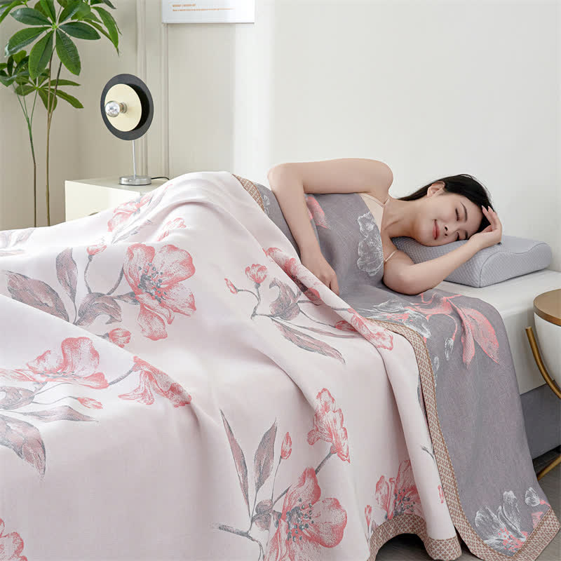 Couverture d'été respirante en gaze de lyocell à motif floral
