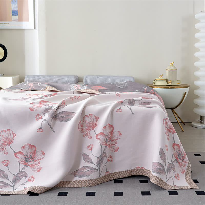 Couverture d'été respirante en gaze de lyocell à motif floral