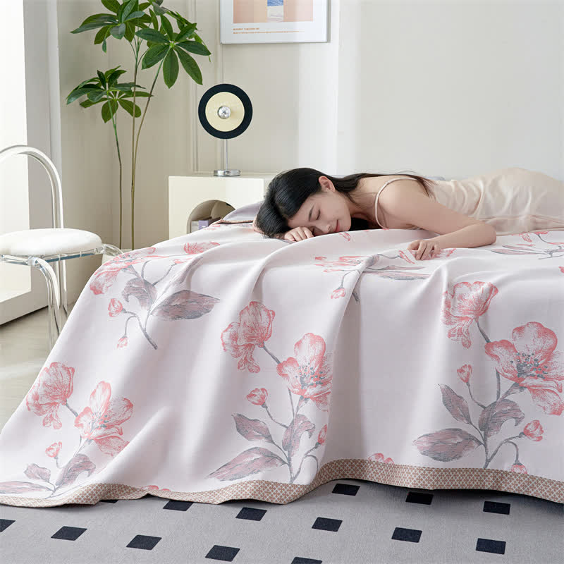 Couverture d'été respirante en gaze de lyocell à motif floral