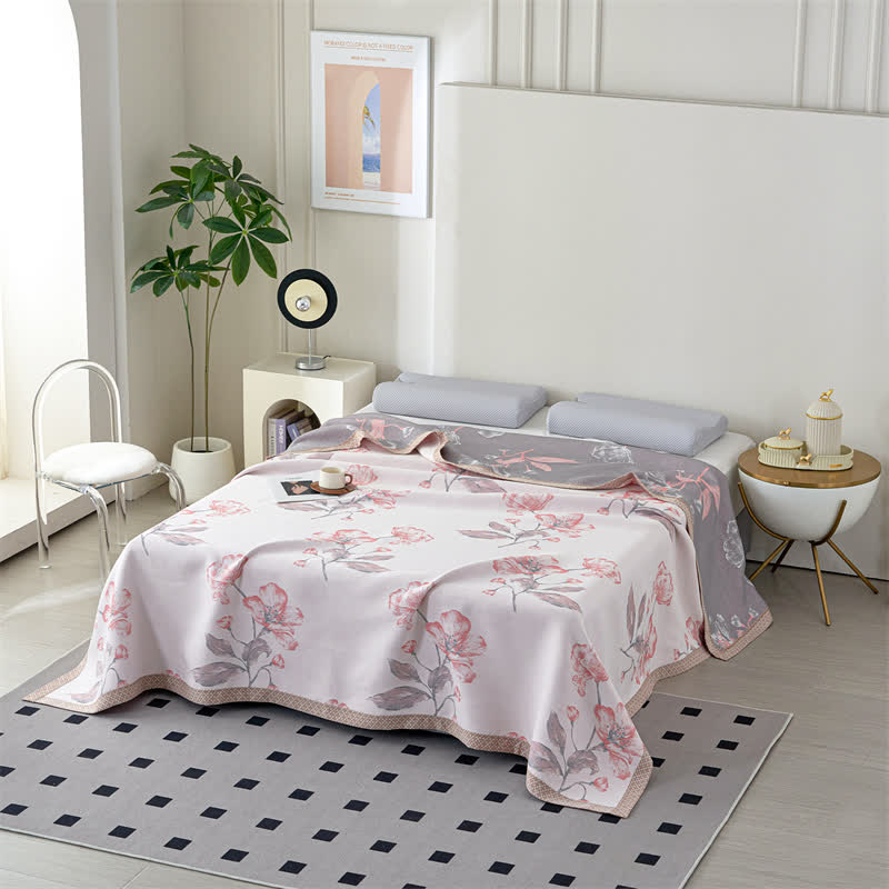 Couverture d'été respirante en gaze de lyocell à motif floral