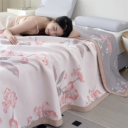 Couverture d'été respirante en gaze de lyocell à motif floral