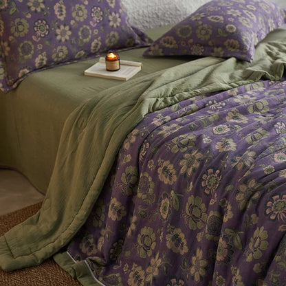 Couette jacquard en gaze de pur coton à motif floral