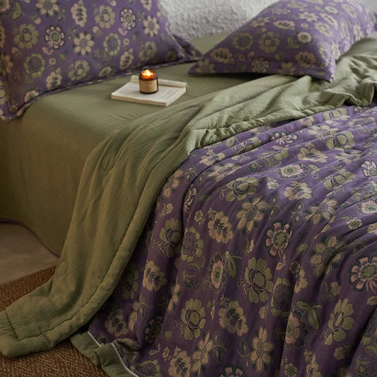 Couette jacquard en gaze de pur coton à motif floral