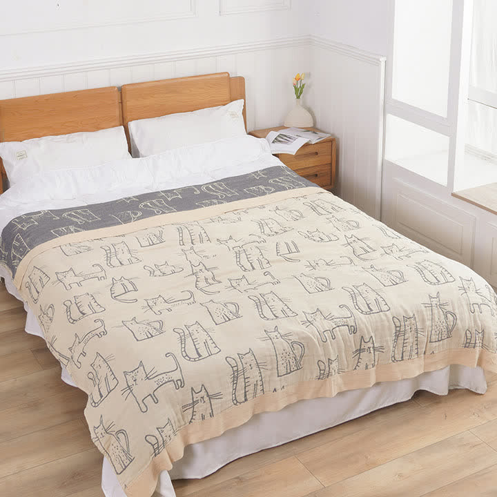 Couverture réversible en coton Ownkoti avec imprimé chat