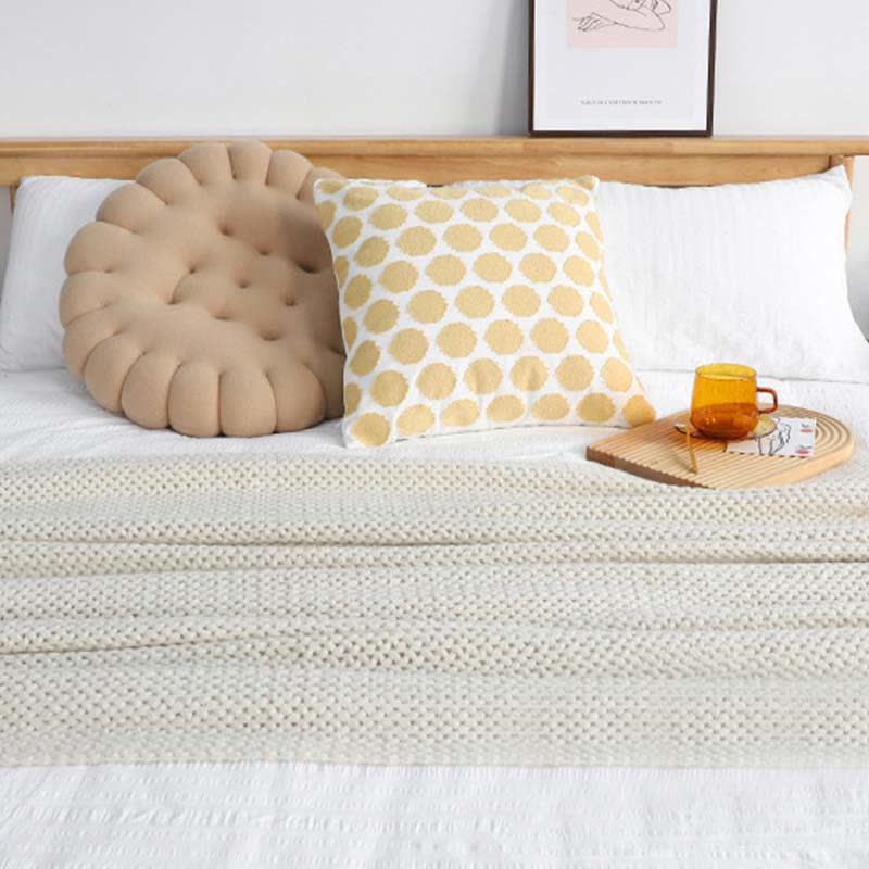Ownkoti – Couverture tricotée simple et unie avec pompons