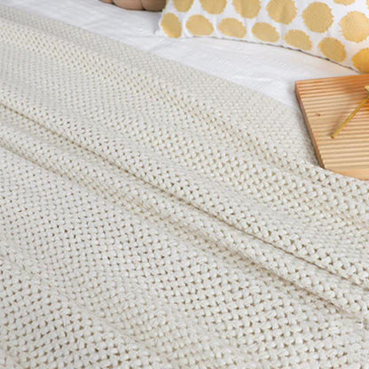 Ownkoti – Couverture tricotée simple et unie avec pompons