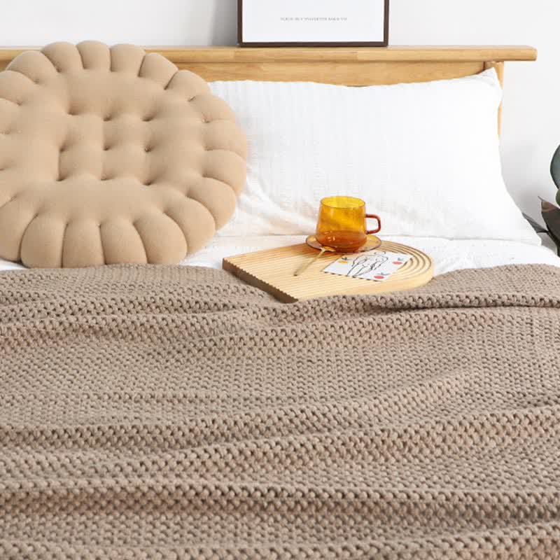 Ownkoti – Couverture tricotée simple et unie avec pompons