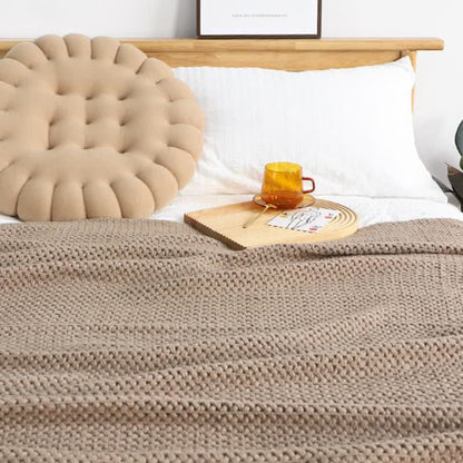 Ownkoti – Couverture tricotée simple et unie avec pompons