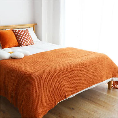Ownkoti – Couverture tricotée simple et unie avec pompons