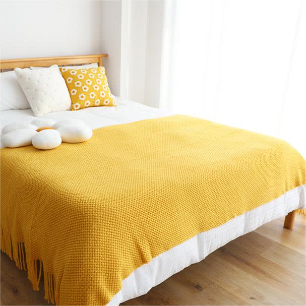 Ownkoti – Couverture tricotée simple et unie avec pompons