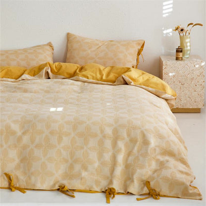 Parure de lit en gaze de coton avec lien jacquard (4 pièces)