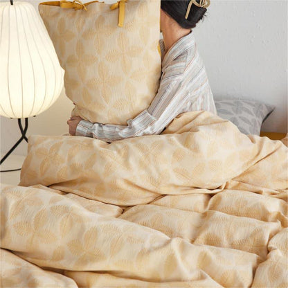 Parure de lit en gaze de coton avec lien jacquard (4 pièces)