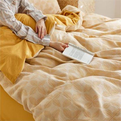 Parure de lit en gaze de coton avec lien jacquard (4 pièces)