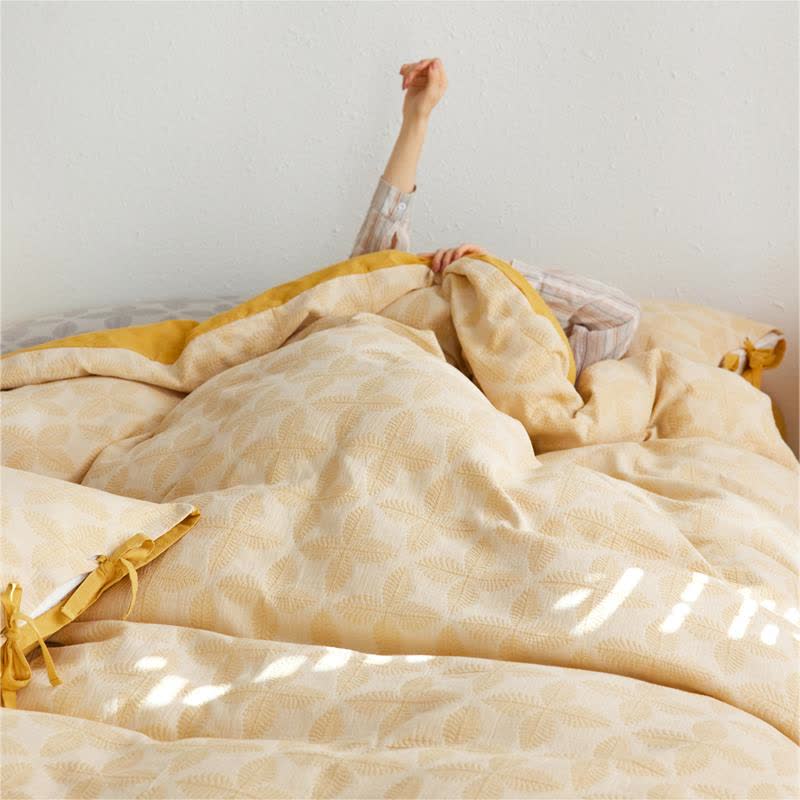 Parure de lit en gaze de coton avec lien jacquard (4 pièces)