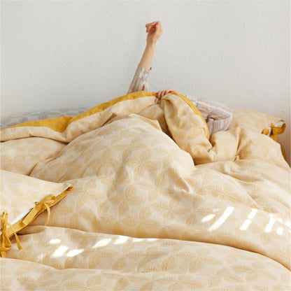 Parure de lit en gaze de coton avec lien jacquard (4 pièces)