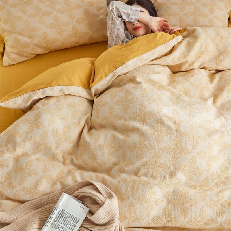 Parure de lit en gaze de coton avec lien jacquard (4 pièces)