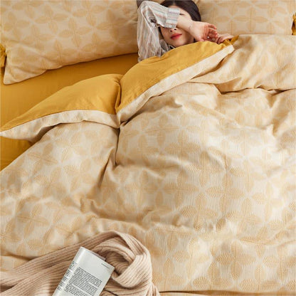 Parure de lit en gaze de coton avec lien jacquard (4 pièces)