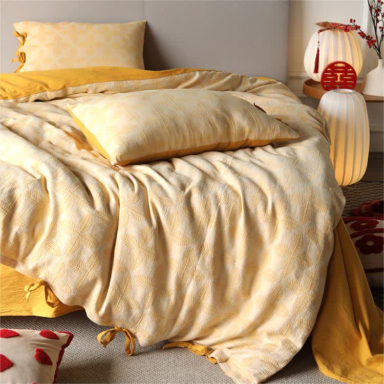 Parure de lit en gaze de coton avec lien jacquard (4 pièces)