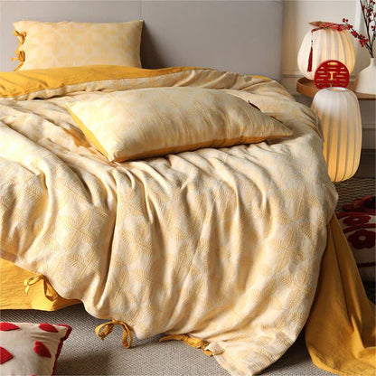 Parure de lit en gaze de coton avec lien jacquard (4 pièces)