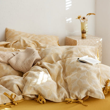 Parure de lit en gaze de coton avec lien jacquard (4 pièces)