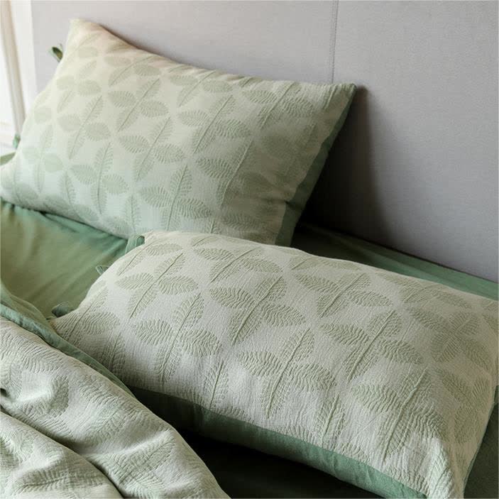 Parure de lit en gaze de coton avec lien jacquard (4 pièces)