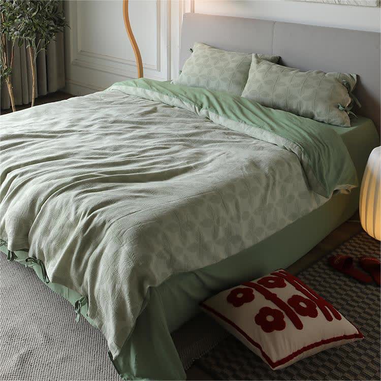 Parure de lit en gaze de coton avec lien jacquard (4 pièces)