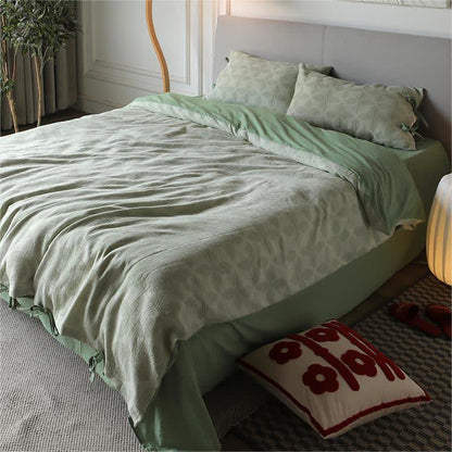 Parure de lit en gaze de coton avec lien jacquard (4 pièces)