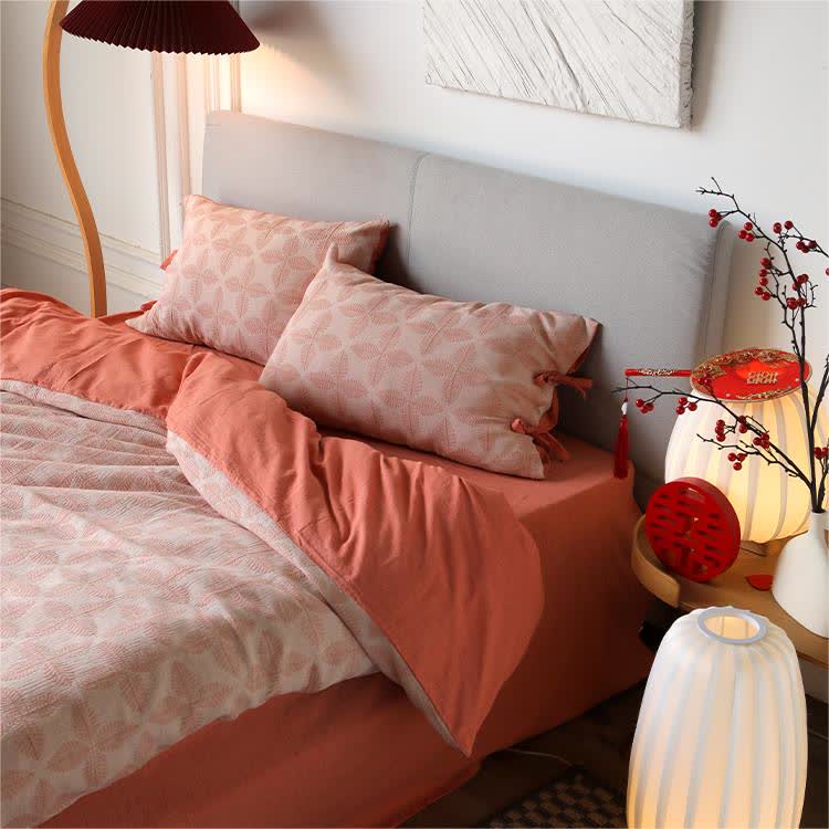 Parure de lit en gaze de coton avec lien jacquard (4 pièces)