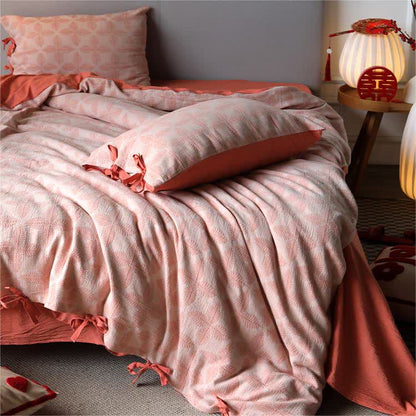 Parure de lit en gaze de coton avec lien jacquard (4 pièces)