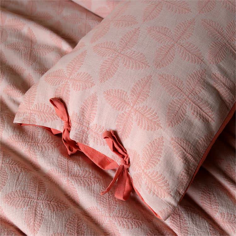Parure de lit en gaze de coton avec lien jacquard (4 pièces)