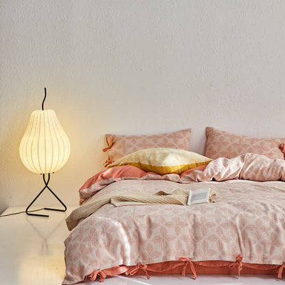 Parure de lit en gaze de coton avec lien jacquard (4 pièces)