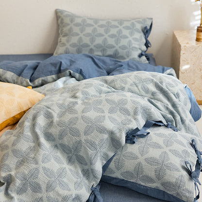 Parure de lit en gaze de coton avec lien jacquard (4 pièces)