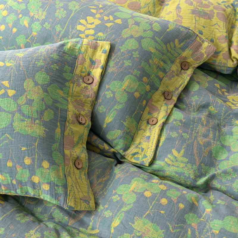 Parure de lit à boutons en gaze de coton Lotus Pond (4 pièces)