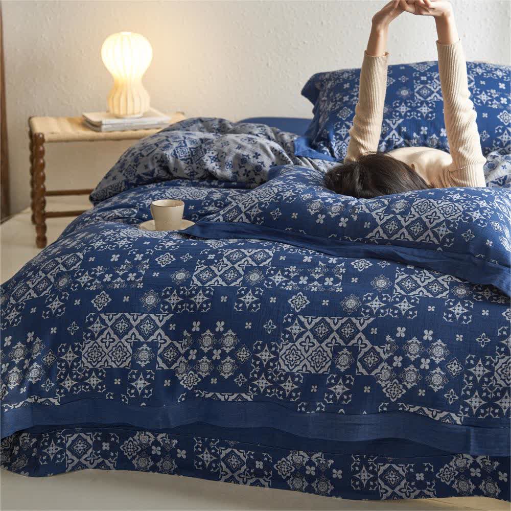 Parure de lit en pur coton style vintage (4 pièces)