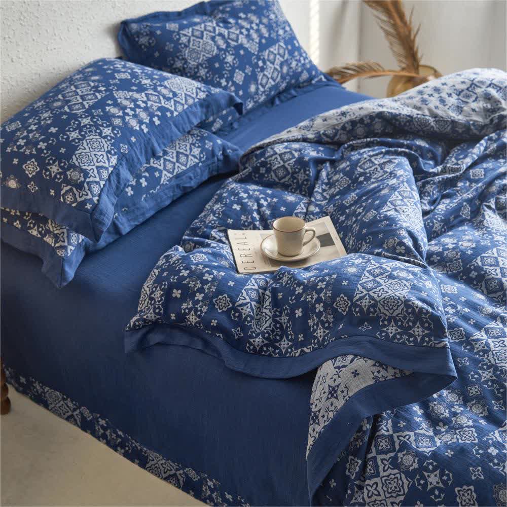 Parure de lit en pur coton style vintage (4 pièces)